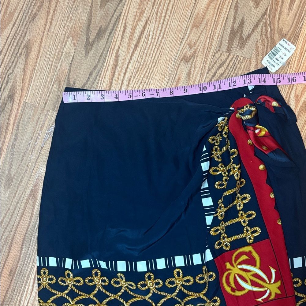Peter Nygard Vintage SILK Wrap Skirt, navy, red, gold, 12 - Picture 8 of 9